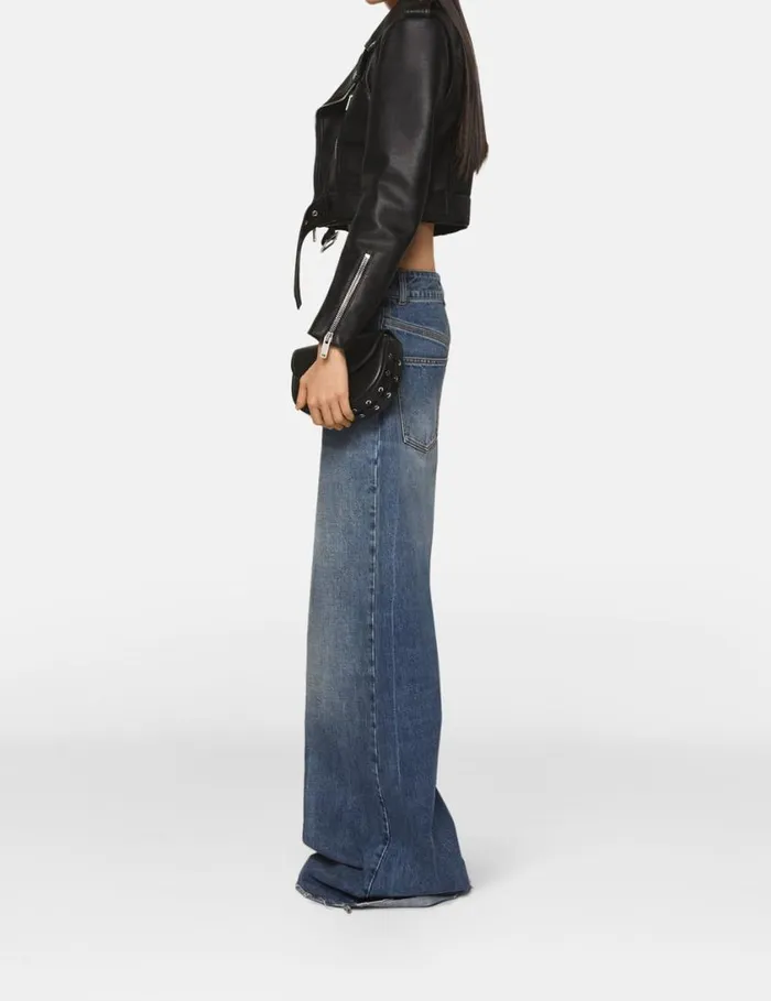 Women Cropped Alter Mat Biker Jacket Black Leather Stella McCartney Coats And Jackets