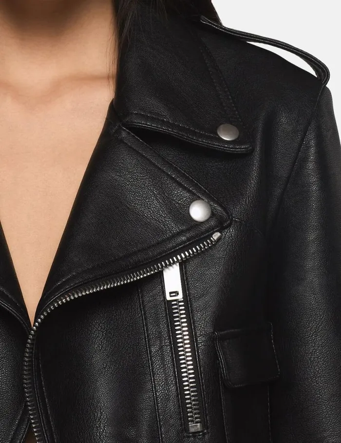 Women Cropped Alter Mat Biker Jacket Black Leather Stella McCartney Coats And Jackets
