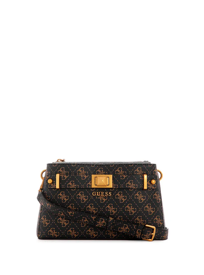 Women Crossbody GUESS Brown Logo Aieta Society Crossbody Bag