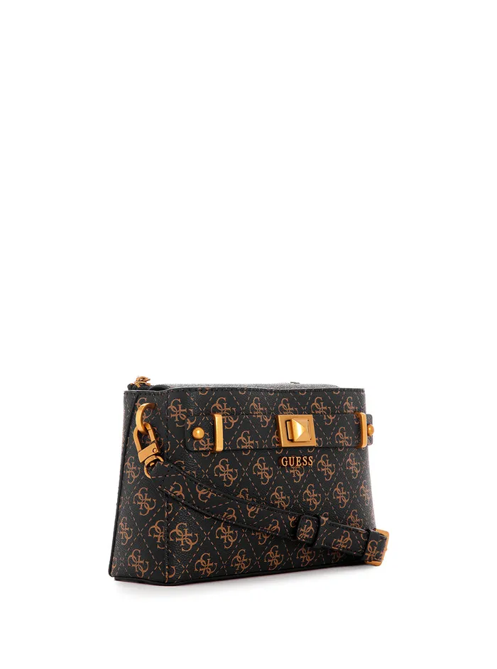 Women Crossbody GUESS Brown Logo Aieta Society Crossbody Bag