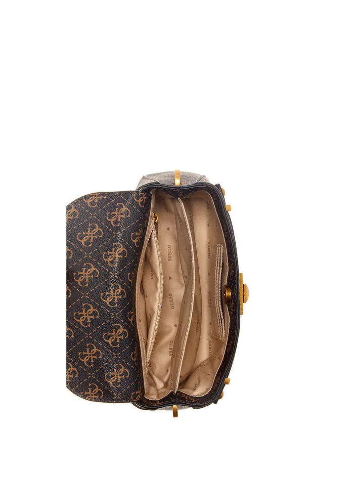 Women Crossbody GUESS Brown Logo Aieta Society Crossbody Bag