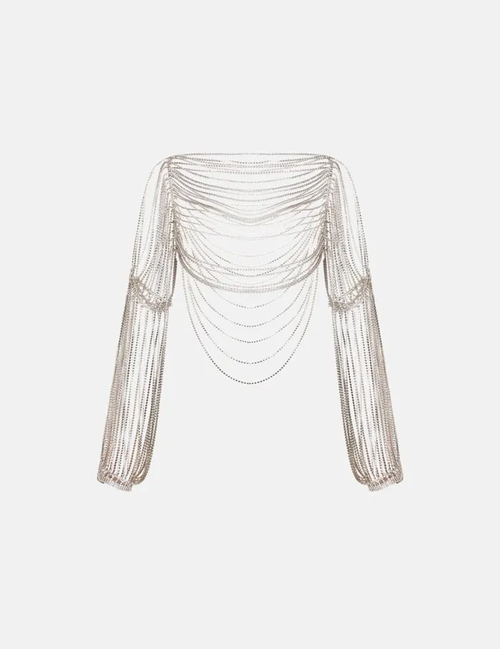 Women Crystal Chain Sleeve Top Crystal Stella McCartney Shirts And Tops Women Crystal Chain Sleeve Top Crystal Stella McCartney Shirts And Tops