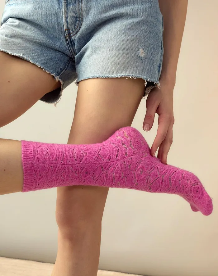 Women Cynthia Rowley Accessories Crochet Wool Socks Pink