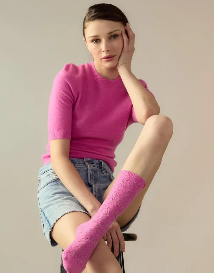 Women Cynthia Rowley Accessories Crochet Wool Socks Pink