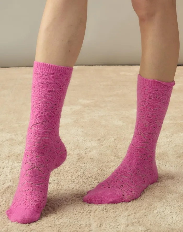 Women Cynthia Rowley Accessories Crochet Wool Socks Pink