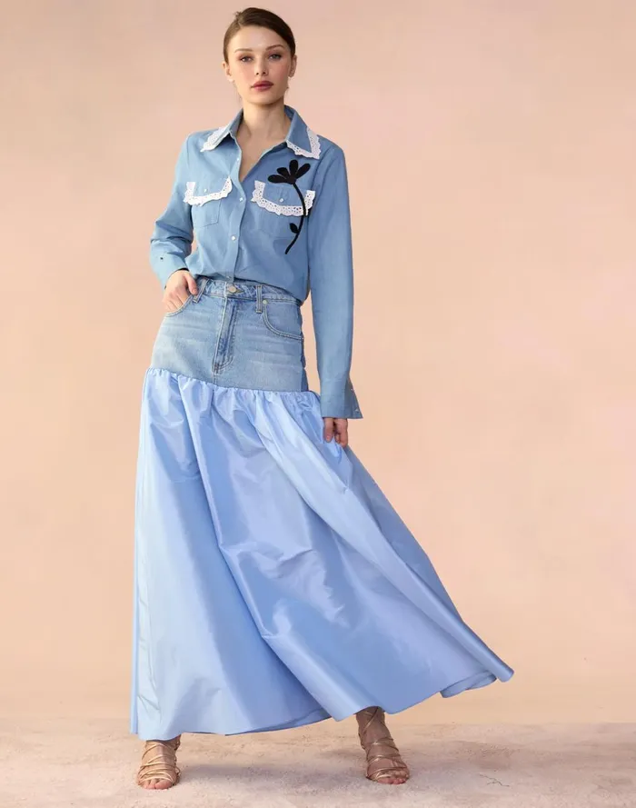 Women Cynthia Rowley Bottoms Denim Taffeta Skirt Blue