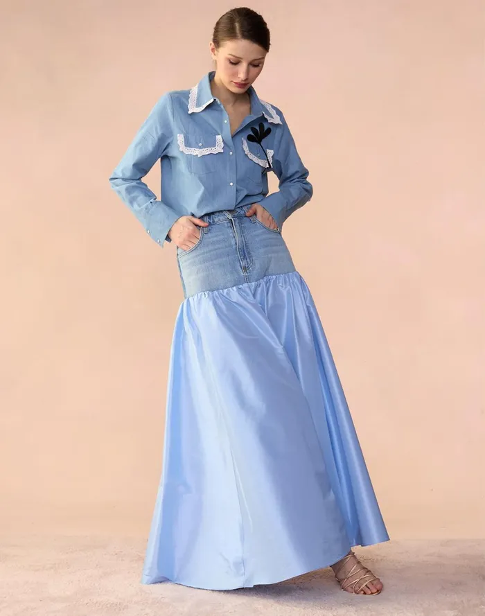 Women Cynthia Rowley Bottoms Denim Taffeta Skirt Blue