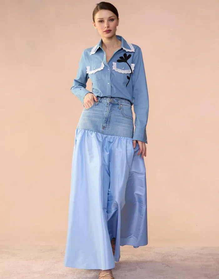 Women Cynthia Rowley Bottoms Denim Taffeta Skirt Blue