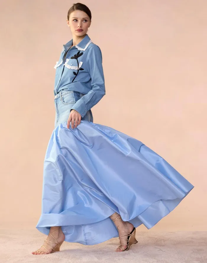 Women Cynthia Rowley Bottoms Denim Taffeta Skirt Blue