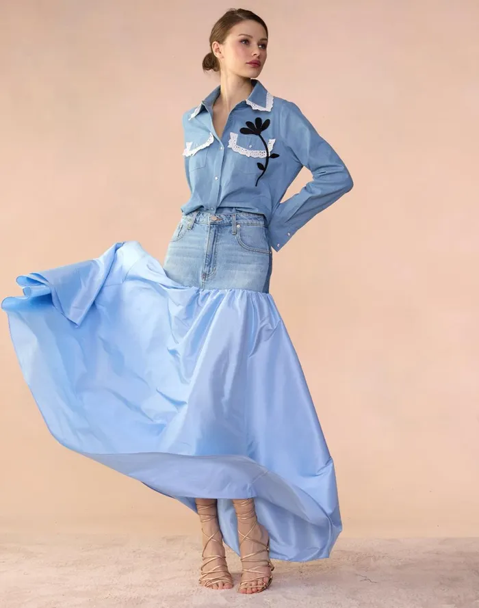 Women Cynthia Rowley Bottoms Denim Taffeta Skirt Blue