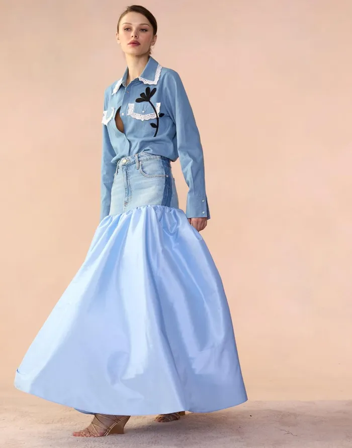 Women Cynthia Rowley Bottoms Denim Taffeta Skirt Blue
