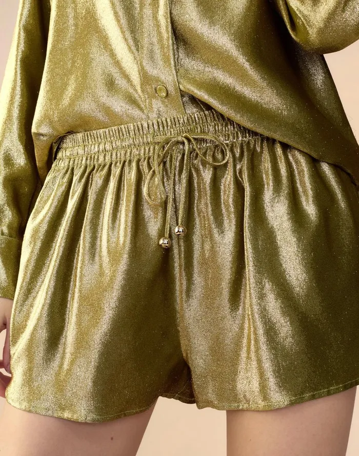 Women Cynthia Rowley Bottoms Liquid Gold Lam Shorts Green Women Cynthia Rowley Bottoms Liquid Gold Lam Shorts Green