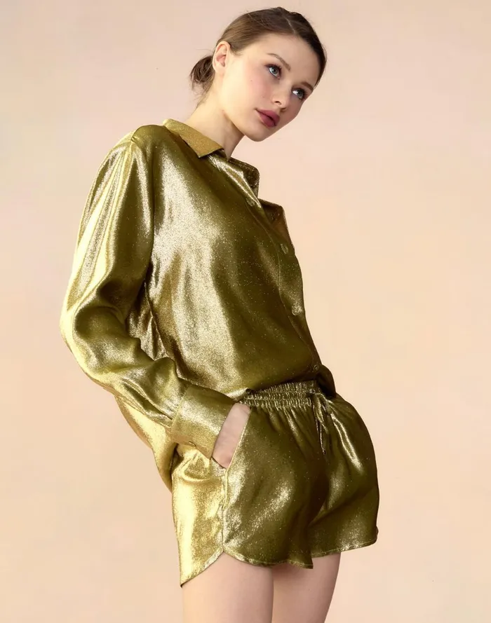 Women Cynthia Rowley Bottoms Liquid Gold Lam Shorts Green Women Cynthia Rowley Bottoms Liquid Gold Lam Shorts Green