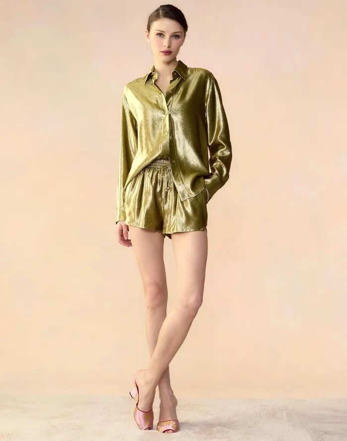Women Cynthia Rowley Bottoms Liquid Gold Lam Shorts Green Women Cynthia Rowley Bottoms Liquid Gold Lam Shorts Green