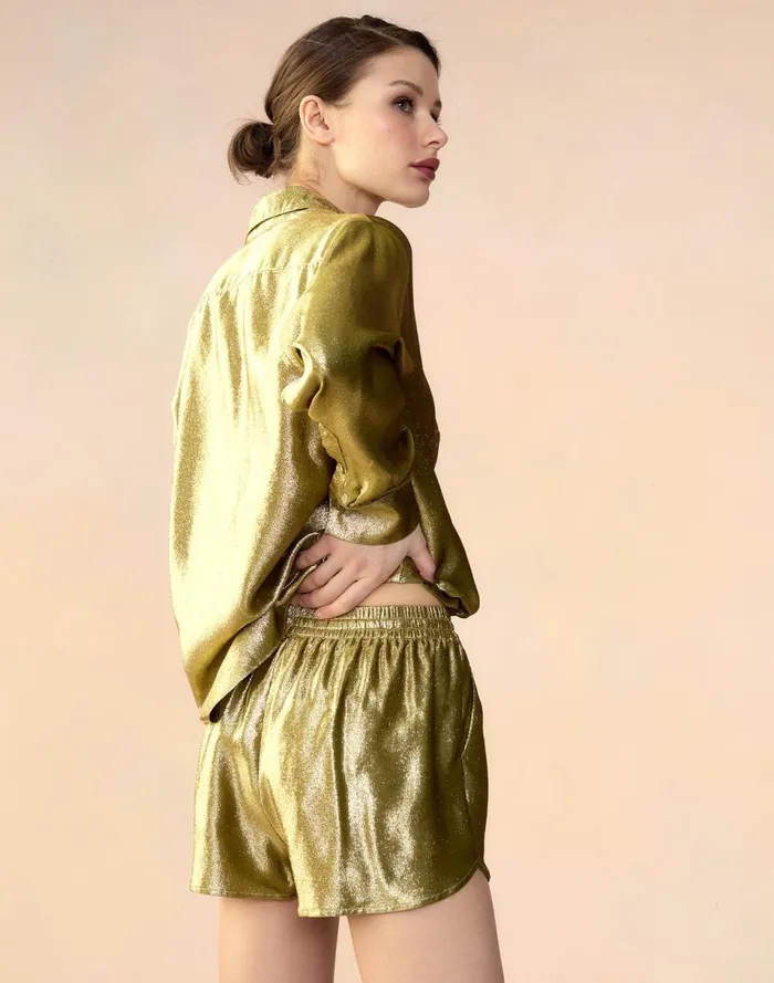 Women Cynthia Rowley Bottoms Liquid Gold Lam Shorts Green Women Cynthia Rowley Bottoms Liquid Gold Lam Shorts Green