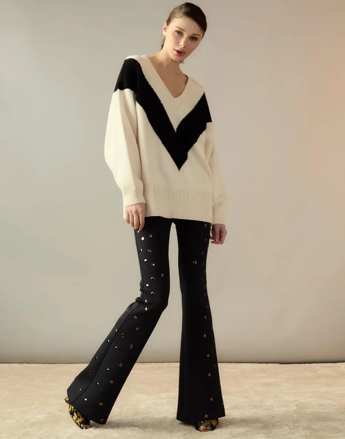 Women Cynthia Rowley Bottoms Studded Bonded Pants Black