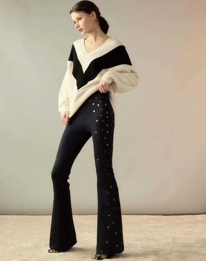 Women Cynthia Rowley Bottoms Studded Bonded Pants Black