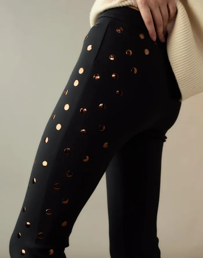 Women Cynthia Rowley Bottoms Studded Bonded Pants Black