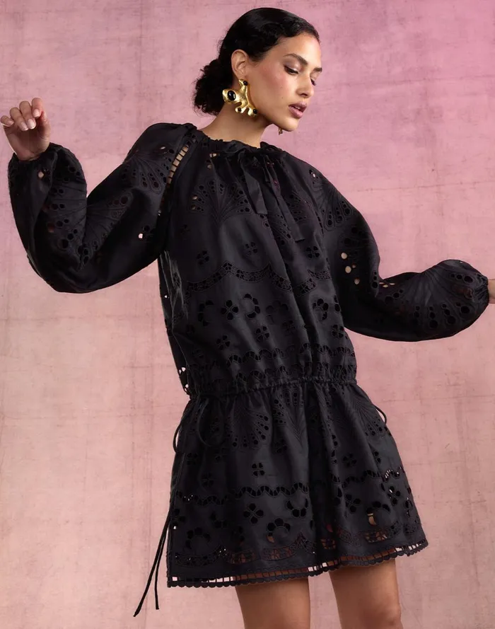 Women Cynthia Rowley Dresses Eva Embroidered Dress Black