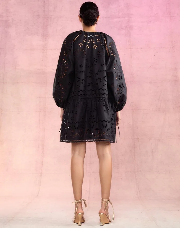 Women Cynthia Rowley Dresses Eva Embroidered Dress Black Women Cynthia Rowley Dresses Eva Embroidered Dress Black