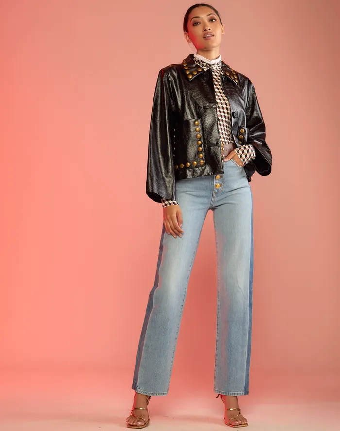 Women Cynthia Rowley Outerwear Studded Vegan Leather Jacket Black Women Cynthia Rowley Outerwear Studded Vegan Leather Jacket Black