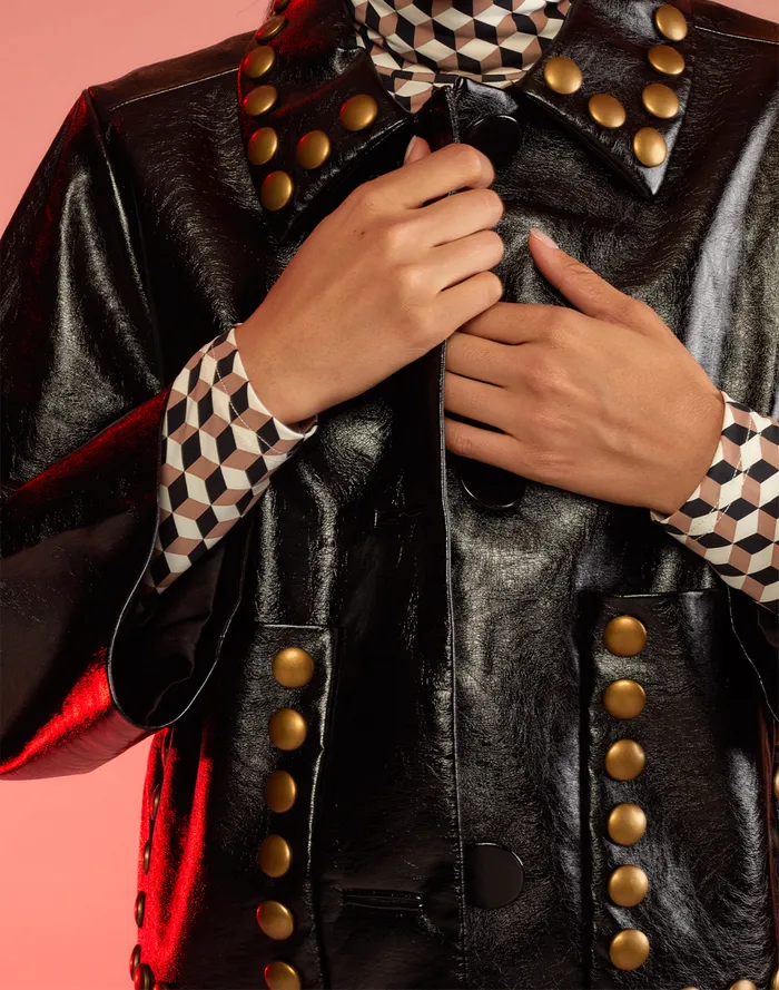 Women Cynthia Rowley Outerwear Studded Vegan Leather Jacket Black Women Cynthia Rowley Outerwear Studded Vegan Leather Jacket Black
