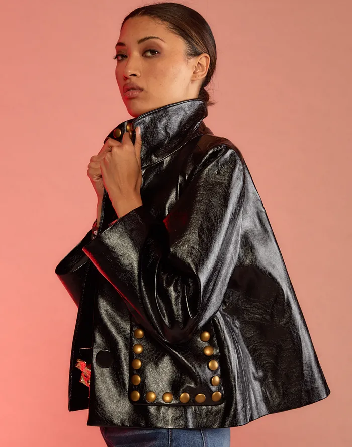 Women Cynthia Rowley Outerwear Studded Vegan Leather Jacket Black Women Cynthia Rowley Outerwear Studded Vegan Leather Jacket Black