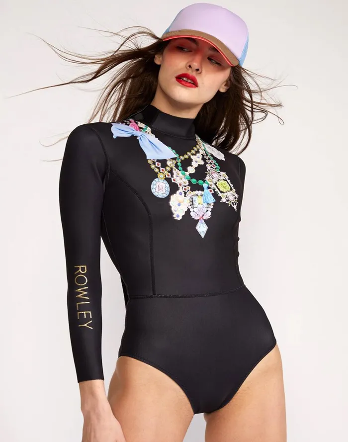 Women Cynthia Rowley Swim Jewel Necklace Wetsuit Black