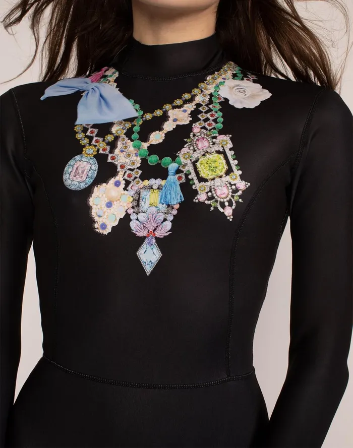 Women Cynthia Rowley Swim Jewel Necklace Wetsuit Black