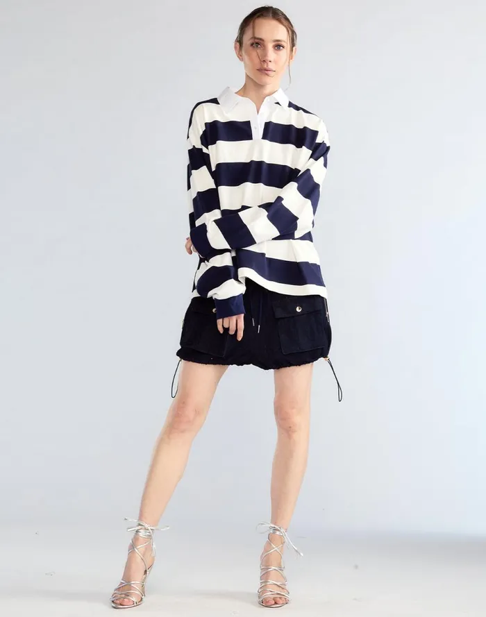 Women Cynthia Rowley Tops Ardie Striped Rugby Shirt Nvywht