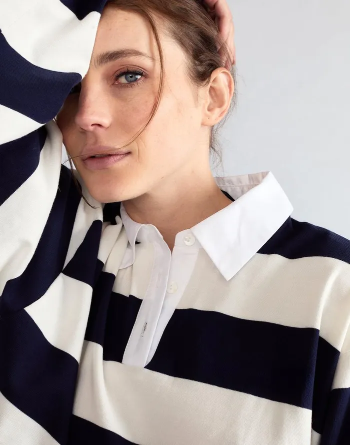 Women Cynthia Rowley Tops Ardie Striped Rugby Shirt Nvywht