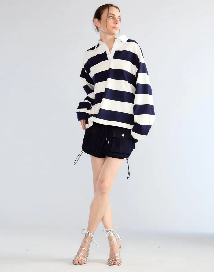 Women Cynthia Rowley Tops Ardie Striped Rugby Shirt Nvywht