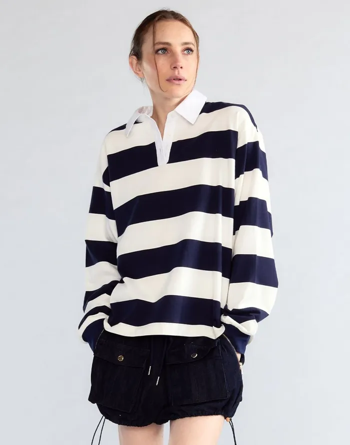 Women Cynthia Rowley Tops Ardie Striped Rugby Shirt Nvywht