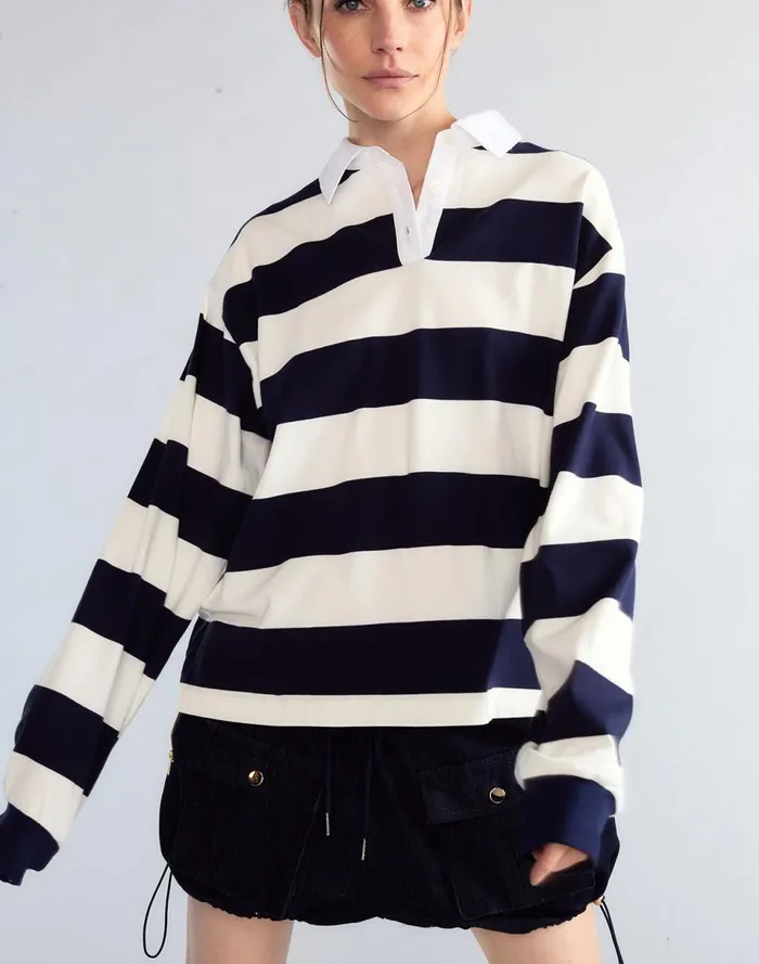 Women Cynthia Rowley Tops Ardie Striped Rugby Shirt Nvywht