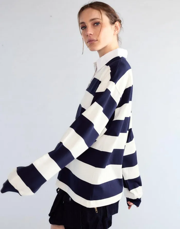 Women Cynthia Rowley Tops Ardie Striped Rugby Shirt Nvywht