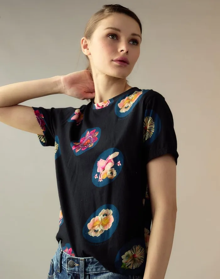 Women Cynthia Rowley Tops Bloom Tee Black