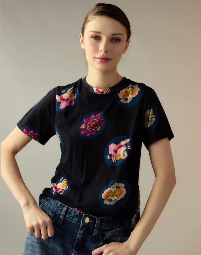 Women Cynthia Rowley Tops Bloom Tee Black Women Cynthia Rowley Tops Bloom Tee Black
