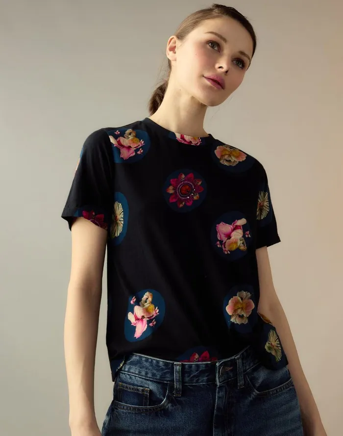 Women Cynthia Rowley Tops Bloom Tee Black Women Cynthia Rowley Tops Bloom Tee Black