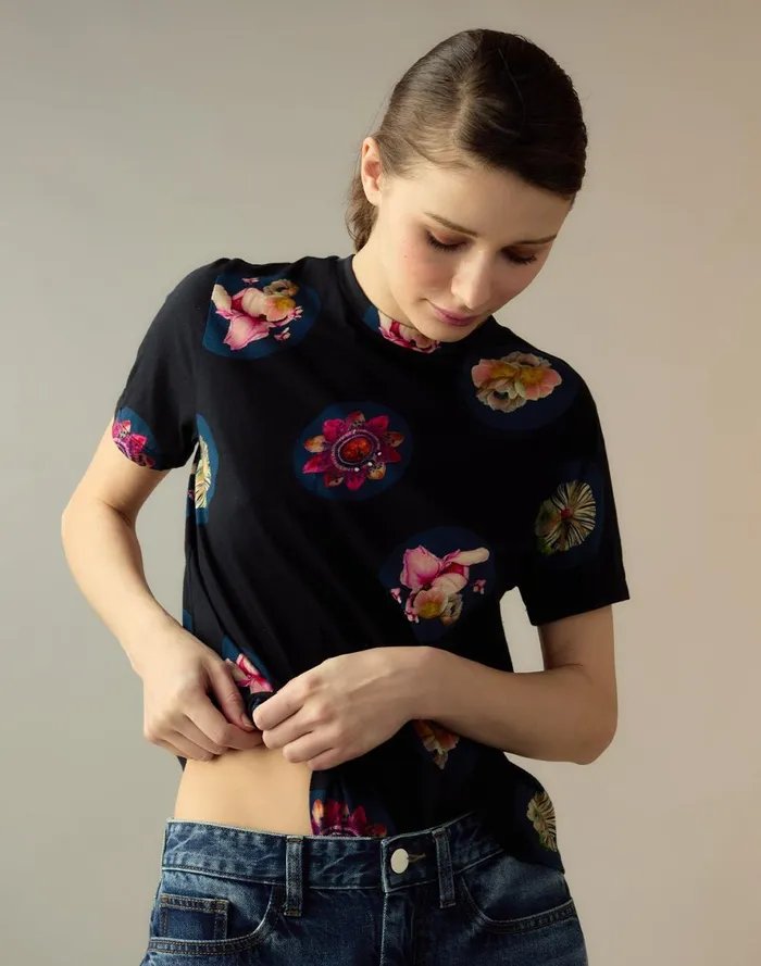 Women Cynthia Rowley Tops Bloom Tee Black Women Cynthia Rowley Tops Bloom Tee Black