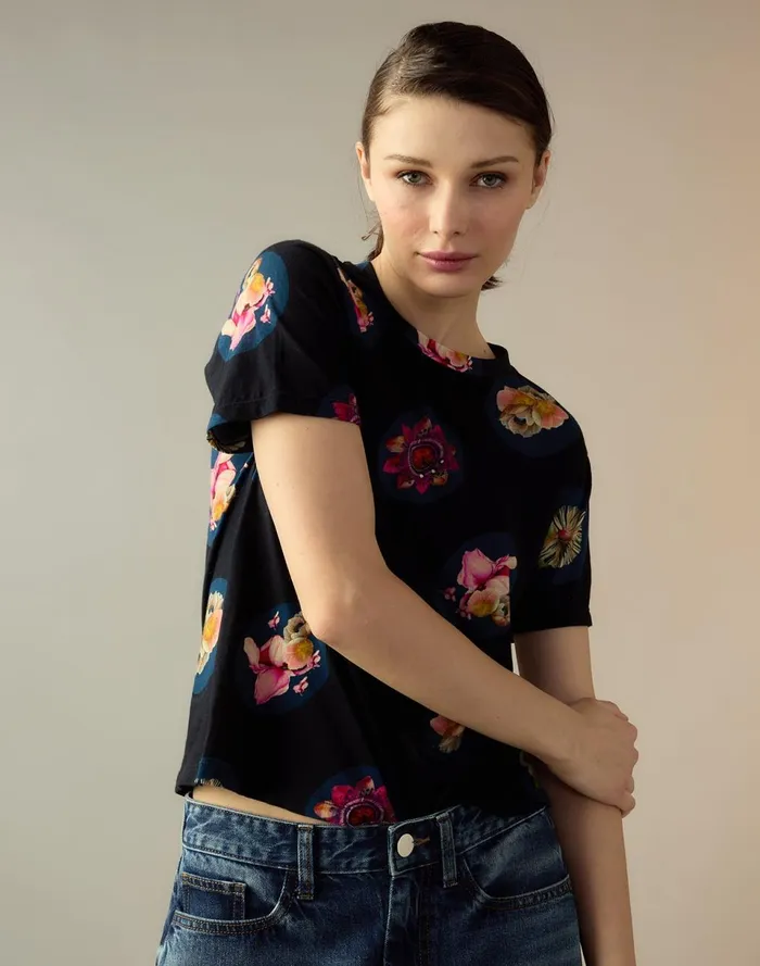 Women Cynthia Rowley Tops Bloom Tee Black Women Cynthia Rowley Tops Bloom Tee Black