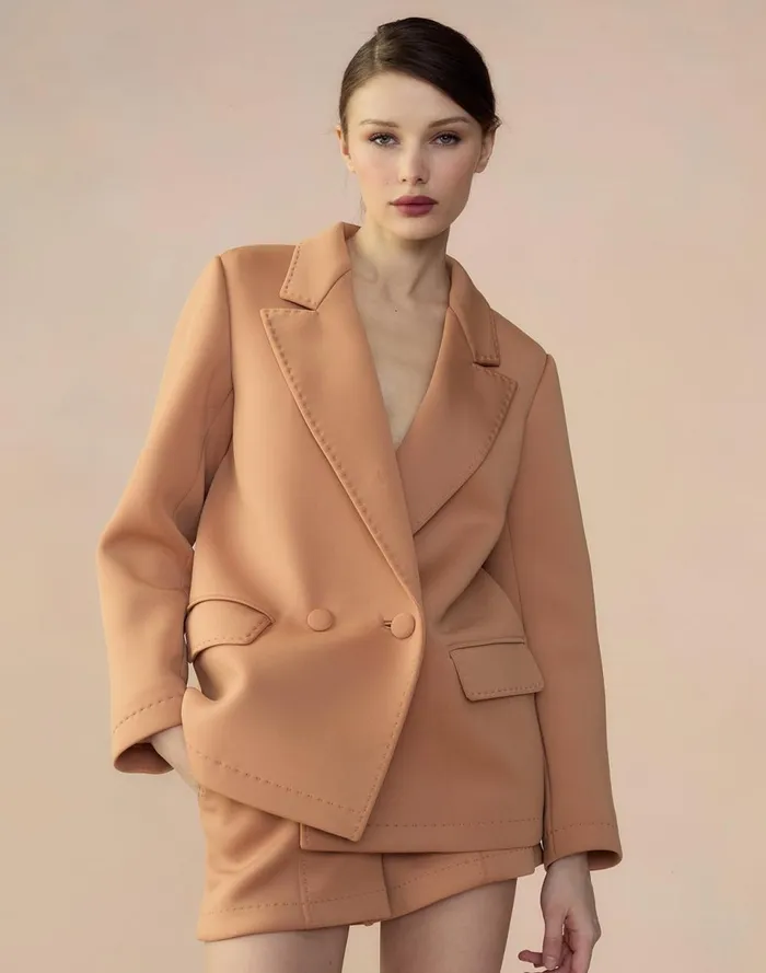 Women Cynthia Rowley Tops Bonded Pick Stitch Jacket Tan