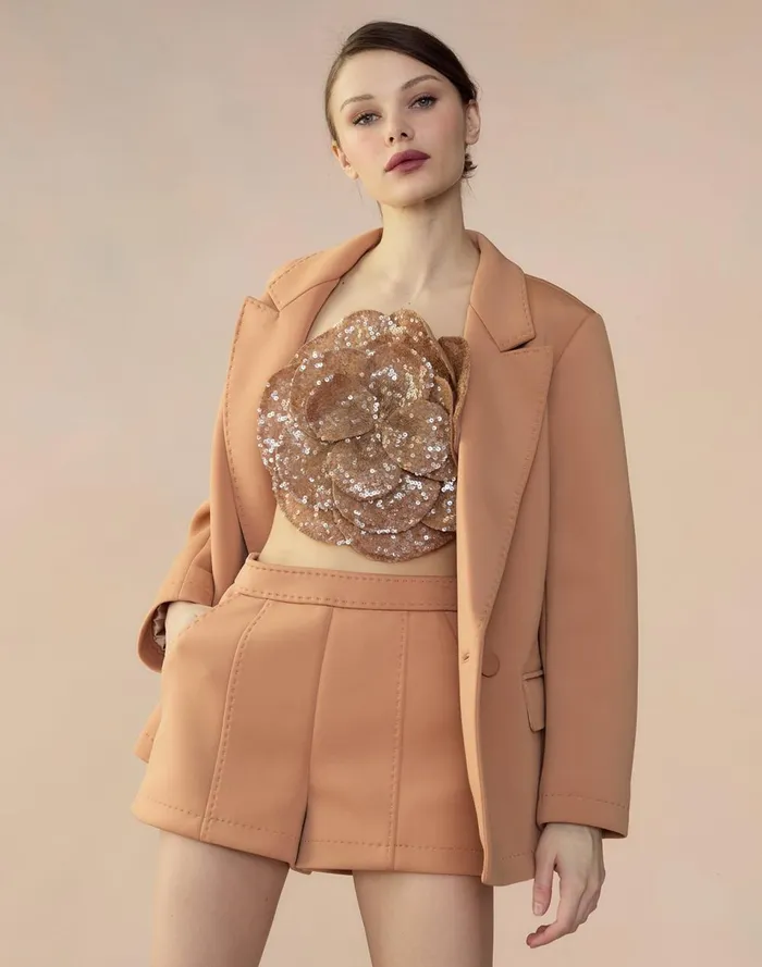 Women Cynthia Rowley Tops Bonded Pick Stitch Jacket Tan