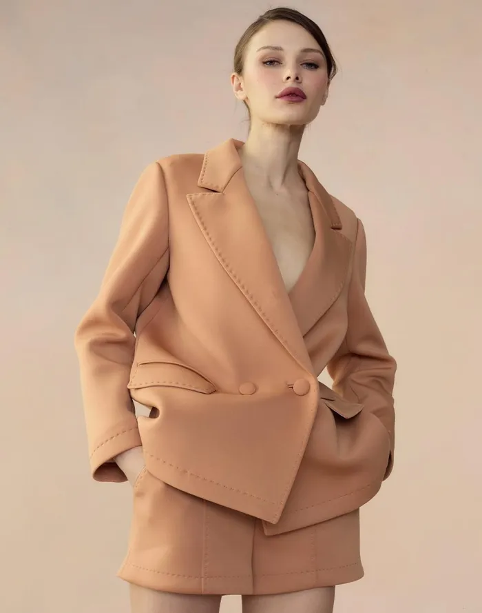 Women Cynthia Rowley Tops Bonded Pick Stitch Jacket Tan