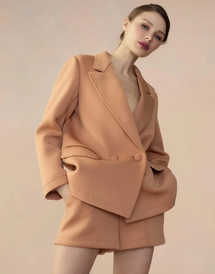 Women Cynthia Rowley Tops Bonded Pick Stitch Jacket Tan