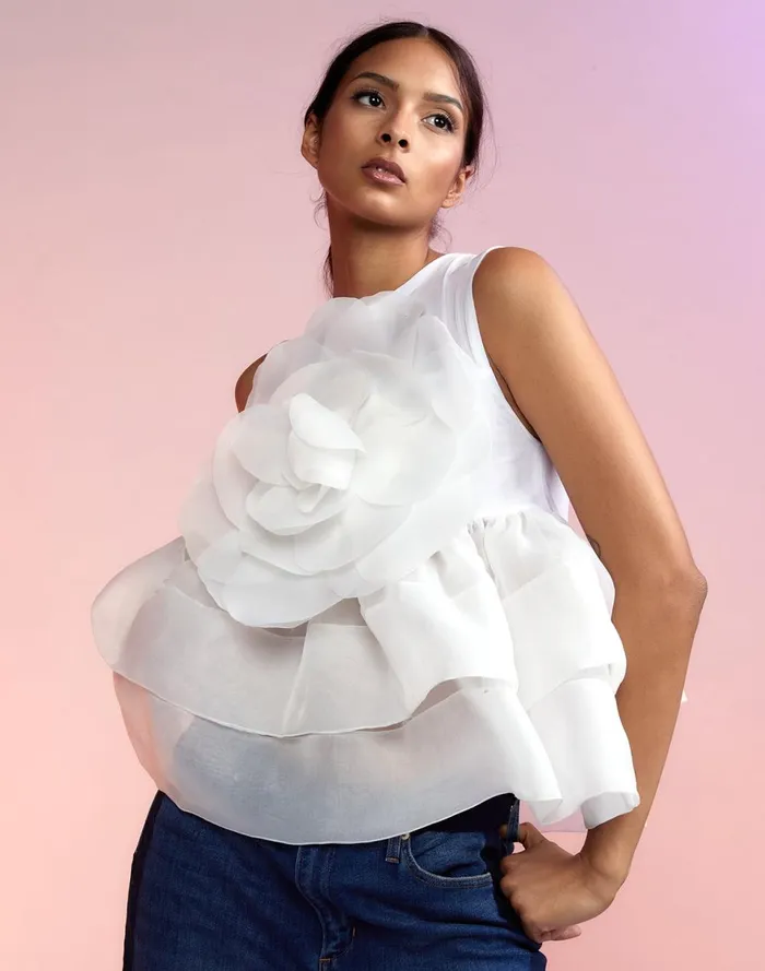 Women Cynthia Rowley Tops Chloe Organza Flower Top White