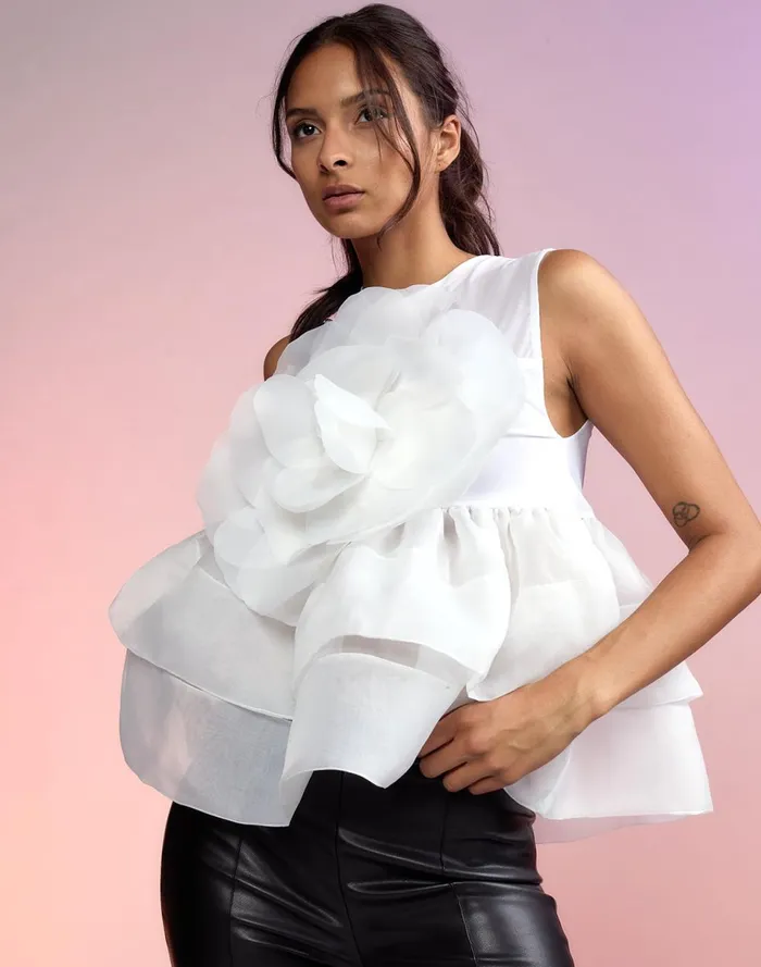 Women Cynthia Rowley Tops Chloe Organza Flower Top White
