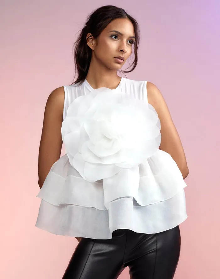 Women Cynthia Rowley Tops Chloe Organza Flower Top White