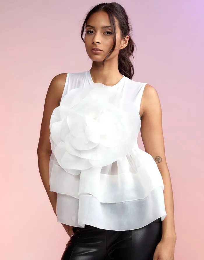 Women Cynthia Rowley Tops Chloe Organza Flower Top White