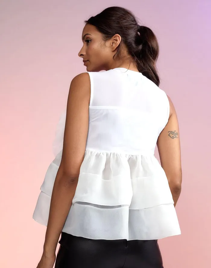 Women Cynthia Rowley Tops Chloe Organza Flower Top White