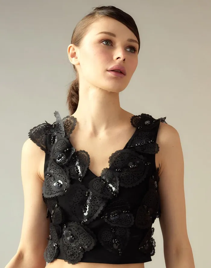 Women Cynthia Rowley Tops Elle Embellished Hearts Top Black